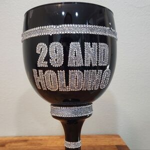 Black Wine Goblet with Rhinestone Design